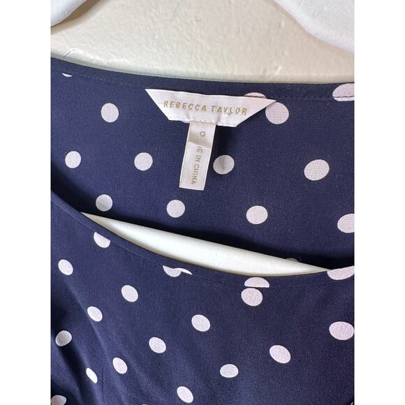 Rebecca Taylor Long-Sleeve Ruffle Polka Dot 100% Silk Blouse size 0 - Picture 7 of 9